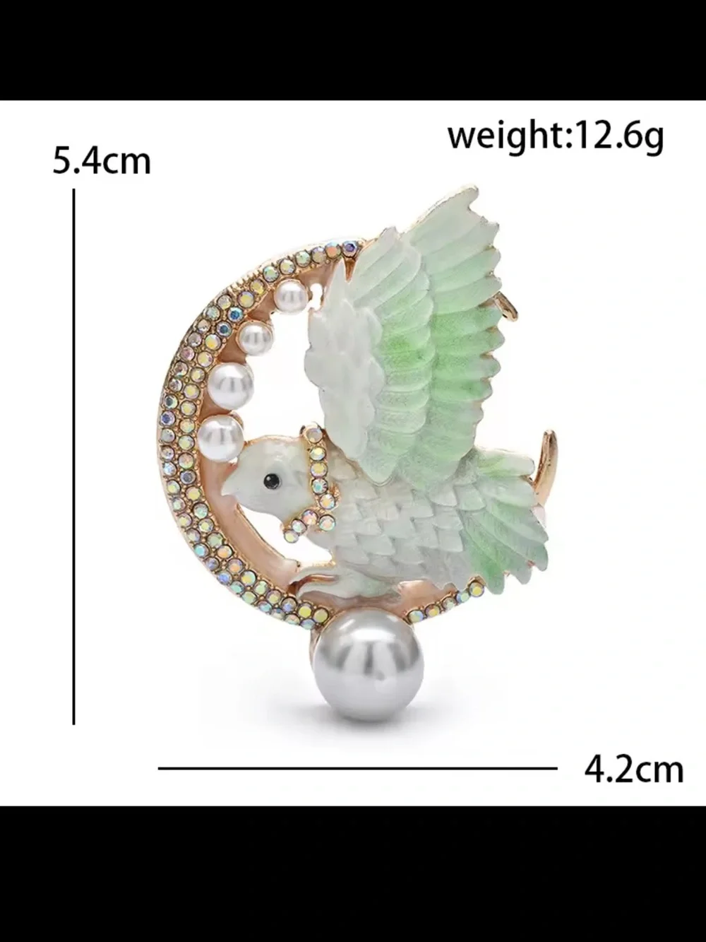 Celestial Blue Bird Pearl Gold Crystal Brooch
